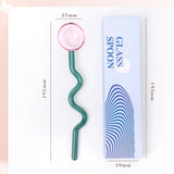 Yeknu  Colored Glass Spoon Creative Wave Handle Milk Dessert Spoon Long Handle Coffee Stirrer GIfts Box Set