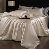 Yeknu  Luxury Mulberry Silk Duvet Cover Set High End Satin Solid Color Quilt Cover and Pillowcases Soft Silky King Size Comforter Cover