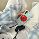 Yeknu 3D Polka Dot Cute Tomato Magnetic Grip Tok Phone Stand Holder Phone Case for IPhone 16 15 14 13 Pro Max Funny Magsafe Back Cover