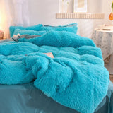 Yeknu  Winter Warm Long Plush Pink Bedding Set Queen Mink Velvet Double Duvet Cover Set with Fitted Sheet Warmth Quilt Covers