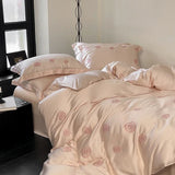 Yeknu French Style Flower Embroidered 100% Lyocell Bedding Set Pink High-end Natural Plant Fibres Duvet Cover Set Coolness Quilt Cover