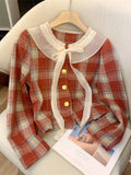 Yeknu  Women Christmas Red Plaid Shirts and Blouses Vintage Y2k Aesthetic Korean 2000s Elegant Long Sleeve Cutecore Clothes