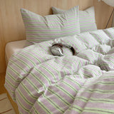 Yeknu Ins Nordic Bedding Set Striped Pure Cotton Duvet Cover Set Skin-Friendly Single Twin Full Queen Size Flat & Fitted Sheets Set