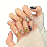 Yeknu  10pcs Handmade Metallic Pearl Press-On Nails BaroqueInspired Flower Nail Tips for Women&Girl Removable Wearable False Nail