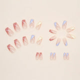 Yeknu  24 PCs Short French Minimalist Geometry Nails with 1 Jelly Gel and 1 Nail File