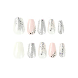 Yeknu  24 Pcs Glossy Short Coffin Press On Nails Pink And White French Style False Nails With Rhinestone Reusable Fake Nails