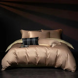 Yeknu  100%Egyptian Cotton Reversible Silver Purple Duvet Cover 4Pcs Luxury Soft Bedding Set Solid Color Duvet Cover Sheet Pillowcases