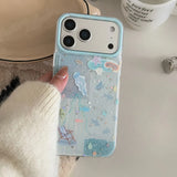 Yeknu  Blue Ocean Jellyfish Glitter Soft Protective Back Cover Phone Case for iPhone 13 14 15 16 17 Pro Max 17Air Glossy Fish Case
