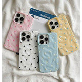 Yeknu Love Polka Dot Folds Texture Phone Cases For IPhone 15 16 Pro Max Case 13 14 Pro Soft Silicone Shockproof Fashionable Cover Case