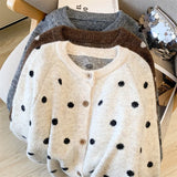 Yeknu  Women's Brown Polka Dot Cardigan Knit Sweater Vintage 2000s Jumper Knitwear Long Sleeves Korean Soft Cozy Sweater Autumn Winter