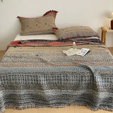 Yeknu  100% Cotton 4-Layer Gauze Fringe Blanket Spring Summer Soft Throw Blanket Multi-use Shawl Travel Blanket for Bed Sofa