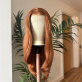 Yeknu  Long Wavy Layered Auburn Synthetic Hair Copper Red 13X4 Lace Front Wigs for Women Ginger Orange Body Wave Daily Party Cosplay
