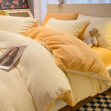 Yeknu  Towel Embroidery Washed Cotton Bedding Sets Ultra Soft Skin-Friendly Cotton Bed Sheet Set Cartoon Bedclothes for King Queen Size