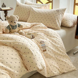 Yeknu  Soft washable four-piece set embroidered cartoon cute quilt cover sleeping naked student dormitory three-piece set