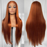 Yeknu  Ginger Orange Color Long Straight Hair 13*4 Lace Front Wigs Copper Red Hair Glueless Pre Plucked Synthetic Lace Front Wigs