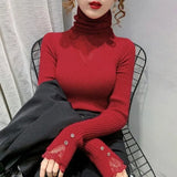 Yeknu  Women Clothing Hollow Lace Patchwork Turtleneck Sweaters Autumn Winter Fashion All-match Solid Knit Pullovers Office Lady Tops
