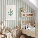 Yeknu  Removable Wallpaper Sage Green Stripes, Classic Stripe Wallpaper In Green and White For Kids Room, Renters Wallpaper Nursery