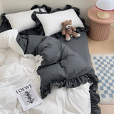 Yeknu Ins Princess Bedding Set 2024 New Duvet Cover Fresh Blue Solid Color Floral Wrinkled Yann Bed Set Of Four Pieces Bed Sheets