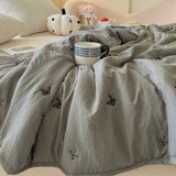 Yeknu Japanese Minimalism Skin-friendly Summer Blanket Soft Breathable Single Double Duvet Washed Embroidered Comfortable Thin Quilt
