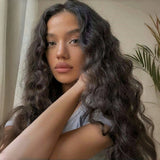 Yeknu  Dark Brown Wig Natural Wavy Synthetic Hair 13X4 Lace Front Wig Brunette Colored Deep Wave Long Curly Hair Frontal Wigs for Women
