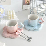 Yeknu  Creative Pearl Glazed Pink, blue, green, orange Ceramic Coffee Cups Plates Spoons, Household Items, Afternoon Tea Coffee Cup Set
