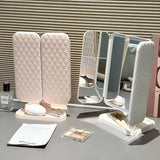 Yeknu  LED Makeup Mirror Desktop with Light, Ins style，Three-sided Folding, Dormitory Desktop, Beauty and Bedroom Dressing Mirror，