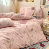 Yeknu  100% Cotton 4-Piece Duvet Cover Set (1 Duvet Cover 2 Pillowcases 1 sheet), Minimalist Cartoon Design, Ultra-Soft Bedding Set