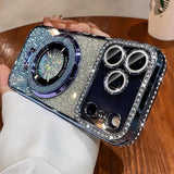 Yeknu  Glitter Magsafe Bracket Case for iPhone 17 16 15 11 12 14 13 Pro Max Plating Soft Bling Diamond Luxury Cover for iPhone 17 Air