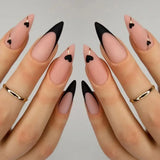 Yeknu 24Pcs Mid-length False Nails with Almond Head Design Brown Gold Lines Fake Nails Oval Wearable French Press on Nail Tips