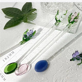 Yeknu  Japanese Style Milk Dessert Bell Orchid Glass Spoon Colorful Transparent Glass Cute Long Handled Coffee Stirring Spoon