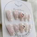 Yeknu  10pcs Pure Desire Girl like Nail Patch Fake Nails - Sparkling Diamond Bow Matching - Dreamy Accessories for Any Occasion