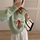 Yeknu  Deeptown Kawaii Women Cropped Sweaters Sweet Harajuku Cartoon Knitted Pullovers Korean Style Cute Autumn Winter Oversize Sweater