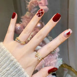 Yeknu  10Pcs Red Christmas/NewYear Handmade Press on Nails Elegant Vibrant Checkerboard Fake Nail for Women&Grils Celebrations Nail Art