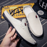 Yeknu  Slippers For Men Loafers Leather Indoor Home Slippers Men Spring Slip On Soft Comfor Black Bedroom Indoor Flat Men Shoes