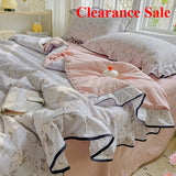 Yeknu  New Kapok wrinkled double-layer yarn ruffle leaf edge summer quilt four-piece set washing machine washing air conditioner quilt
