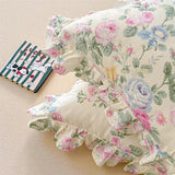 Yeknu 2pcs Flower Prints Ruffles 100% Cotton Pillowcases 48x74cm Sizes Cushion Cover for Bed Floral Style Adults Kids Pillowslip 베개커버