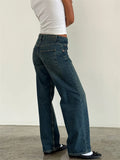 Yeknu  New women's solid-color washed straight-leg jeans, low-waisted, simple, versatile, fashionable, comfortable and loose for goin