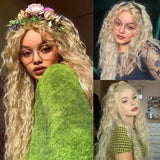 Yeknu  Ash Blonde Long Curly Lace Front Wig for Women Synthetic Middle Part 613 Honey Blonde Loose Deep Curly Flutty Hair Wigs Daily