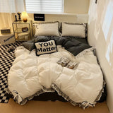 Yeknu  Ins Style Bow Embroidery Pure Cotton Bed Sets Princess Brushed Bedding Set with Lace Single Double Queen King Size Bedclothes