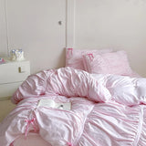 Yeknu Ruffles Pleated White Duvet Cover Set Double Queen King Twin Cotton Microfiber Bedding Set Flat/Fitted Sheet Pillowcases