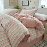 Yeknu Nordic Bedding Set Striped Duvet Cover Set 100% Cotton Soft Flat Sheet Single Twin Size Double Bed Sheet Set For Bedroom Decor