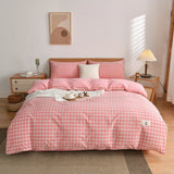 Yeknu  100% Cotton Bedding Quilt Cover Set with Pillowcase Japan Style Grid  Housse De Couette 220x240 Duvet Cover Set King Size