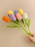 Yeknu  Tulip Artificial Flowers Handmade Crocheted Bouquet Eternal Flowers Birthday Gift for Girlfriend Living Room Decor Faux Fur F...
