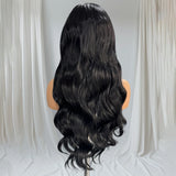Yeknu  Black Wig Deep Wave Lace Wig Synthetic Hair Body Wave wig 13x4 Black Wave Wig Lace Front Wigs for Women Ready to Wear Cosplay