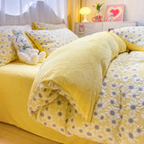 Yeknu  Towel Embroidery Washed Cotton Bedding Sets Ultra Soft Skin-Friendly Cotton Bed Sheet Set Cartoon Bedclothes for King Queen Size