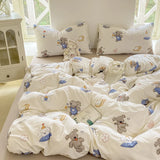 Yeknu Cute Cartoon Rabbit Bedding Set Simple Duvet Cover Bed Linen Bed Sheets Set Pillowcase Single Twin Double Queen Size Home Decor