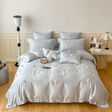 Yeknu French Style Flower Embroidered 100% Lyocell Bedding Set Pink High-end Natural Plant Fibres Duvet Cover Set Coolness Quilt Cover