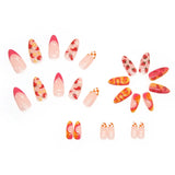Yeknu 24Pcs Almond False Nails With Tools Cute Heart Strawberry Chili Design French Checkerboard ABS Press On Nails Fake Tips Wearable