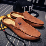 Yeknu  Slippers For Men Loafers Leather Indoor Home Slippers Men Spring Slip On Soft Comfor Black Bedroom Indoor Flat Men Shoes