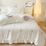 Yeknu  3pcs Rose embroidery Lace Quilt, pillowcase Single Double Summer Air Conditioning Throw Blanket Nap Blanket Thin Quilt